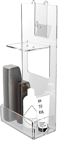 Agplex Porte-savon pour douche en verre acrylique Plexig. avec étagère supplémentaire, porte-serviettes intégré, convient à la cabine de douche avec épaisseur 26-30 mm, fonctionnel et robuste