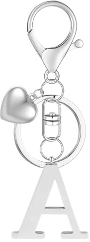 MWOOT Porte-clés Lettre Initiale Pendentif, Argent Lettre A Keychains Keyring, Porte Clef Voiture, Initial A Nom Porte-clés Acier Inoxydable.Cadeau Femme Homme Anniversaire (A)