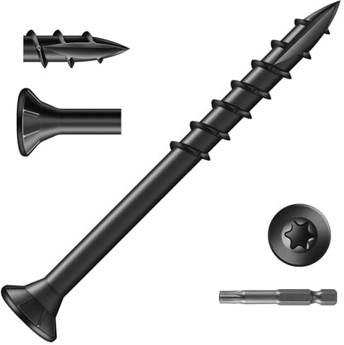 Wavanta 50Pcs Decking Screws, 4.2 x 50mm Black Wood Screws, Torx Drive Flat Head Screw, Rust Resistant Black Coated, with T25 Torx Bit