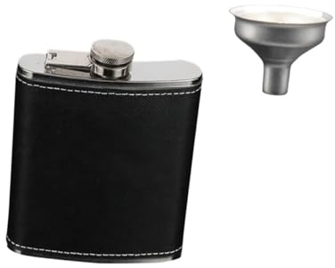 BESTYASH 8oz Flasque de Poche avec Entonnoir Antirouille et Étanche pour Whisky Rhum et Vodka Gourde Discrète Acier Inoxydable avec Étui Cuir Noir