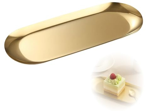 Gold Metal Tray, Oval Stainless Steel Perfume Tray, Small Tea Tray, Tea Coffee Sugar Tray, Decorative Dinner Tray for Jewellery, Cosmetics, Bathroom, Bedroom & Good Serving Tray for Facials