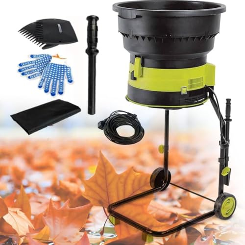 SSQUZA Hochleistungs Komposthäcksler Elektrischer Gartenlaubmulcher und Aktenvernichter mit Rädern,Laubbesen und Aufbewahrungstasche,Trichterdurchmesser 54cm,für Blätter und Zweige,50m*Powercord