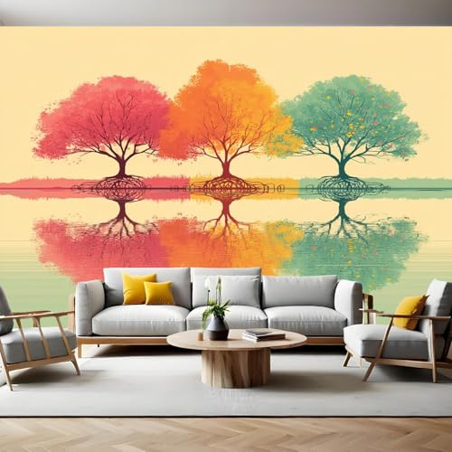 Couleurs de L'Arc-En-Ciel Papier Peint Panoramique Graffiti arbre des quatre saisons Papier Peint Intissé Tapisserie Poster Mural Salon Chambre Adulte Chambre d'enfants Restaurant Décor 250x175 cm