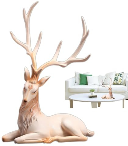 Duqulle Figura di renna moderna decorazione da scrivania con cervo, renne in resina, scultura di alce per interni
