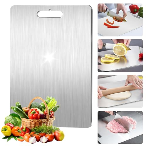 Planche à Découper en Titane, 316 Planche de à Decouper en Acier Inoxydable, Titan Cutting Board Double Face pour Fruits, Viande, Fromage et Légumes(34x23cm)