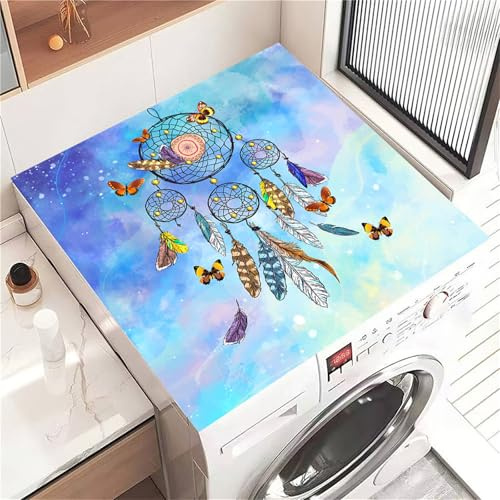 Highdi Housse de Protection pour Machine à Laver Top Attrape-Rêves à Souhaits, Coussin de Machine à Laver Antidérapant, Tapis de Protection pour Dessus Sèche-Linge Séchage Rapide (Bleu,60x60cm)