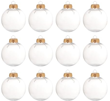 12 Stück DIY Christbaumkugeln | 6cm Durchsichtige Befüllbare Weihnachtskugeln aus Kunststoff | Bastelset für Weihnachtsbaum & Feiertagsdekoration (Gold)