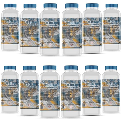 GiDeli Bremsenreiniger 12 x 1 L - Vorrat für mehrere Zweiräder | zwölf Einzelflaschen zum Ausgeben, mehrere Arbeitsplätze gleichzeitig, entfettet Ketten und Ritzel