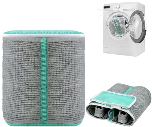 2 stycken skotvättpåsar tvättmaskin, 15 tum stor sneakers tvättpåse | 2 fack och dold dragkedja, 360° allroundrengöring, skyddar skor och trumma, för tvättmaskin och torktumlare, grå