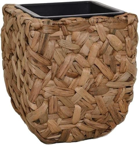 VIVANNO Pot de Fleurs Jacinthe d'eau Naturelle - 30 x 25 x 25 cm | Pot naturel 100% jacinthe d'eau, insert imperméable inclus, design sauvage tressé main
