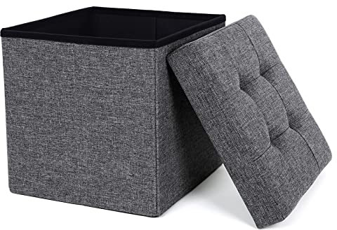 SONGMICS LSF27Z Taburete con Espacio de Almacenamiento, Color Gris Oscuro, 38 x 38 x 38 cm