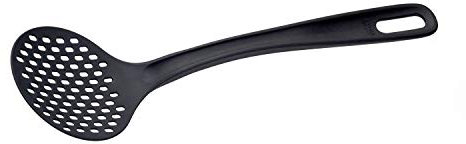 PIAZZA - Schiumarola in Nylon Nero da Cucina (Diametro 10cm) con Comodo e Pratico Manico. Mestolo per Friggere Cibo e Scolapasta, Spaghetti, Noodles, Verdure