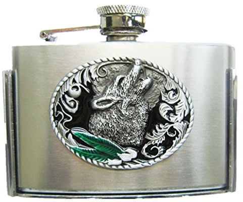 Western Wolf Three Ounce Stainless Steel Flask Belt Buckle Gürtelschnallen US Stock