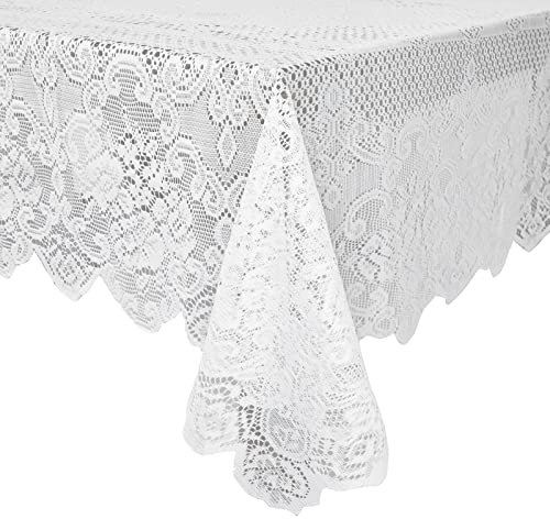 Juvale Rectangular Lace Tablecloth, Elegant Afternoon Tea Table Cloth, White, 137 x 183 cm