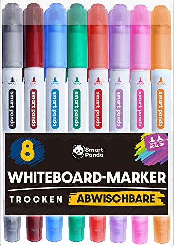 Whiteboard Marker von SmartPanda – Whiteboard Stifte, Folienstift Abwischbar - Doppelspitze, Medium und Fein – Abwischbare Stifte, non Permanent Marker, Whiteboardmarker – 8 Set