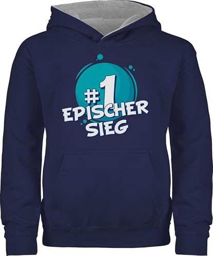 Shirtracer Pullover Kinder Hoodie Jungen Mädchen - Trend Kinderkleidung und Co - Epischer Sieg | Geschenk für Gamer | Zocker Geschenk | Zocken Geschenkidee - 128 (7/8 Jahre) - Navy Blau/Grau meliert