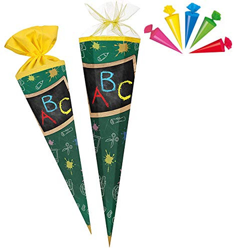 alles-meine.de GmbH Set Schultüte + 5 kleine Zuckertüten - Schultafel/Tafel - Buchstaben ABC - 22-50 cm - Größe wählbar - rund - Tüllabschluß - Zuckertüte - mit/ohne Kuns..