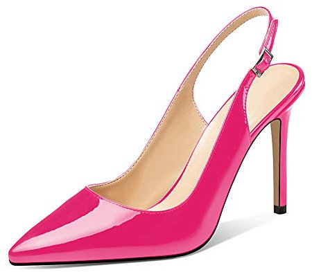 Scarpe da Slingback da Donna, Sandali con Tacco da Donna, Tacchi a Punta, Décolleté con Gattino 100MM, Scarpe con Cinturino alla Caviglia Fucsia EU39
