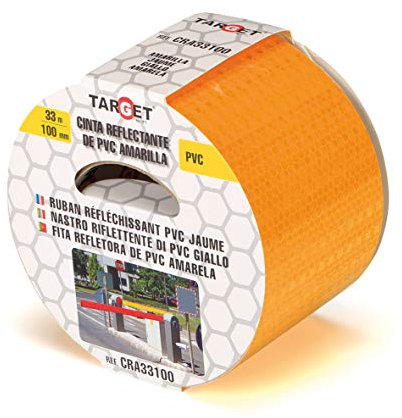 TARGET CRA33100 - Cinta Reflectante - Adhesiva - 33 Metros x 100 Milímetros - Advertencia - Señalización - Marcaje - Extra Ancha - Peligro - Seguridad - Amarilla