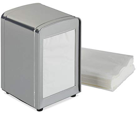 1 x Serviettenspender Retro, Metall, kleine Gastro Serviettenhalter für Eisdiele, Café, Bistro, HBT: 15x9,5x11, Silber