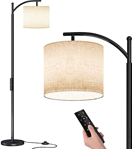 AONELAS SUNMORY Arc Floor Lamp, Modern Floor Lamp with Romote Control and Stepless Dimmable Bulb, Metal Standing Lamps with Hanging Lampshade for Living Room, Bedroom, Office (Black)