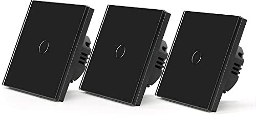 NGHSDO Interrupteur Tactile 1 Gang 2 Way / 3 Voies Touch Switch 3Packs Interrupteur de lumière Blanc Noir Classe Golden Class interrupteurs Switch Switch Switch (Color : Black, Standard : 1)
