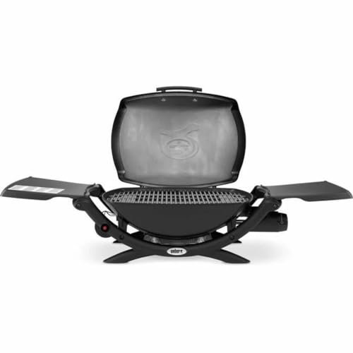 Weber Q2000 Gasgrill, Grillfläche 54 x 39 cm, tragbarer Grill, 1 Brenner, mit klappbaren Seitenablagen, emaillierter Gusseisenrost 2-teilig geteilt, schwarz (53010053)