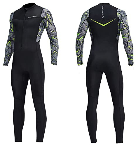 Dykskinn för kvinnor män helkropp baddräkt utslag skydd dykning hud tunn våtdräkt, ett stycke långärmad snabbtorkande dykning hud UV-skydd surfing spandex våt kostym för vattensport (2XL, män svart)