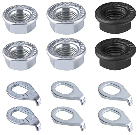 SAVITA 12pcs Ecrou a Embase et Rondelle de Sécurité de Vélo, Acier au Carbone M8/M9,5/M10 Écrous de Roue de Vélo pour Moyeu Accessoires de Vélo pour Avant et Arrière VTT Essieu de Roue