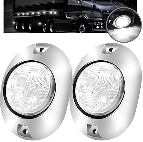 Biqing 2PCS 5 LEDs Feux de Gabarit pour Remorque 12V/24V Blanc LED Arrière Avant Indicateur de Position en Lumière avec Lunette Chromée pour Camion Caravane Camping Car Van Tracteur Bus