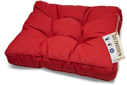 sunnypillow Coussin de Jardin pour Chaise Fauteuil Rotin - Galette de Chaise Anti UV - Extérieur Impermeable – Coussin de Sol idéal pour Balcon, Terrasse - 50 x 50 x 10 cm - Rouge
