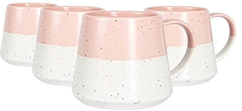 Nicola Spring Ceramic Coffee Mugs Set - 370ml - Pack of 4 Dusty Pink Dipped Flecked Stoneware Coffee Cups Dishwasher & Microwave Safe Large Tea Mugs for Hot Drinks, Hot Chocolate, Tea