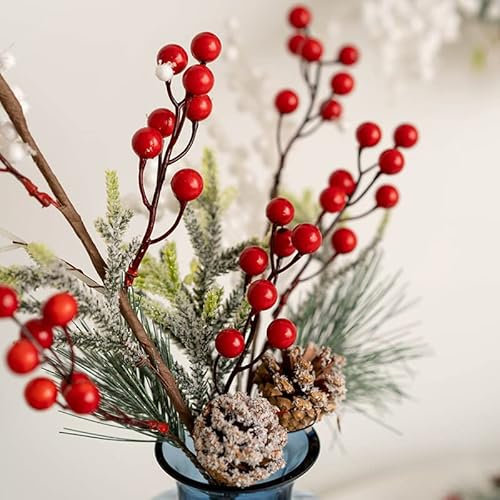 WU-DING Künstliche Girlande mit Stechpalme roten Beeren Weihnachten Obst Blätter Hintergrund hängende Wanddekoration (Girlande mit roten Beeren) (Rattan)