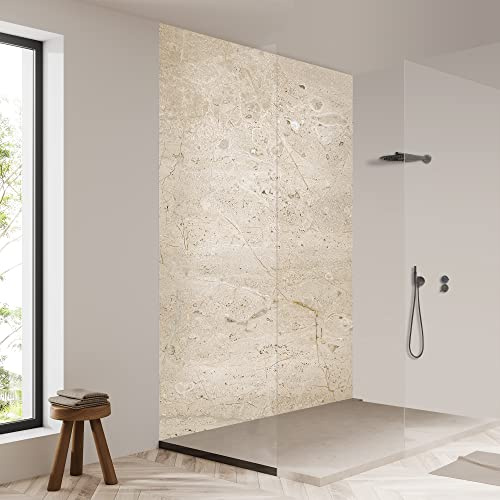 yourplate Duschrückwände individuelle Größe (Steinmarmor Cream) | 3mm Aluminium Verbundplatte, exklusives Design, einfache Montage, geringes Gewicht, fugenlos, wasserdicht, pflegeleicht
