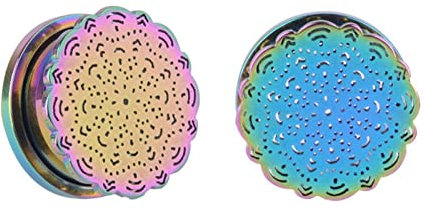 Homxi 2Stück 10 mm Tunnel,Plugs Chirurgenstahl 00G Ohr Plug Rund mit Blume Tunnel Sets Mehrfarbig