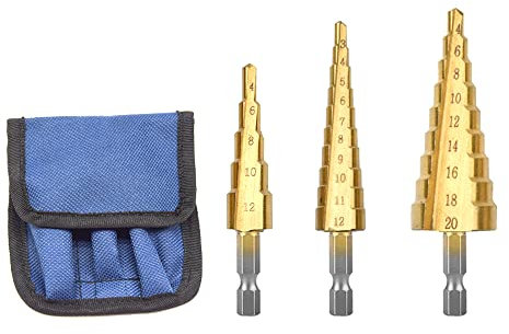 CEEYSEE 3 Stücke Hex Shank Stufenbohrer Set HSS Titanbeschichtete Konusbohrer Schälbohrer für Metall, Holz, Kunststoffe, DIY Kegelbohrer 3-12mm/4-12mm/4-20mm