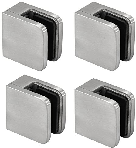 PRIOstahl Glashalter 4er Set 30x30x18mm Edelstahl V2A - Glasklemme für 6mm Glas Glasplatte Geländer Handlauf Balkongeländer Glashalterung rostfrei