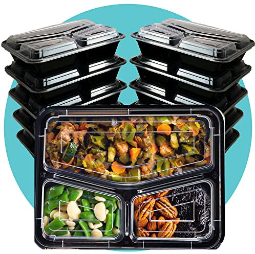 Triplast 20 x Meal Prep Containers (3 Compartment, 33oz) - Microwave, Freezer & Dishwasher Safe – BPA Free, Reusable, Leakproof & Stackable Food Storage Bento Lunch Boxes for Home, Office & School Use