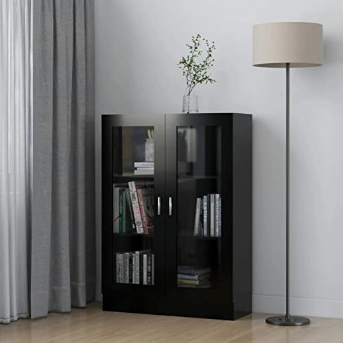 GuyAna Vitrinenschrank Schwarz 82,5x30,5x115 cm Holzwerkstoff Sammlervitrine BüCherschrank Mit TüRen
