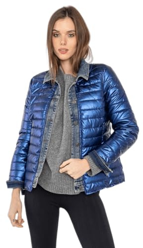 Miro Boho Chic New York 88 Giacca Da Donna Tessuto Metallico E Denim Piumino Donna Combinato Cappotto Leggero Da Donna Giubbotto Donna, 100 Grammi Donna, Giubbino Donna Giacca Donna Autunno (S, Blu)
