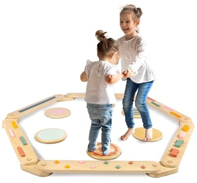 LOL-FUN Kids Wooden Balance Beam with Stepping Stones, Wooden Balance Board Toys Build Coordination, Agility And Strength, Obstacle Course for Toddler Outdoor