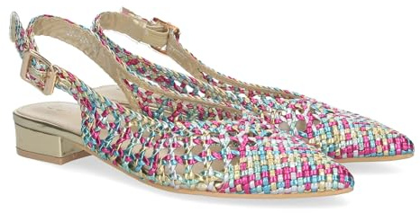 shoes&blues.es Zapato Plano de Mujer, Comodo, Estilo Salon, de Punta Fina, de Material Entrelazado, y Cierre de Hebilla