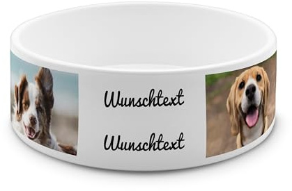 PhotoFancy® - Personalisierter Futternapf mit eigenem Foto und Namen oder Text Bedruckt - Für Hunde - Napf, Hundenapf, Wassernapf selbst gestalten - Design: Layout 4 - Variante: Klein 500 ml