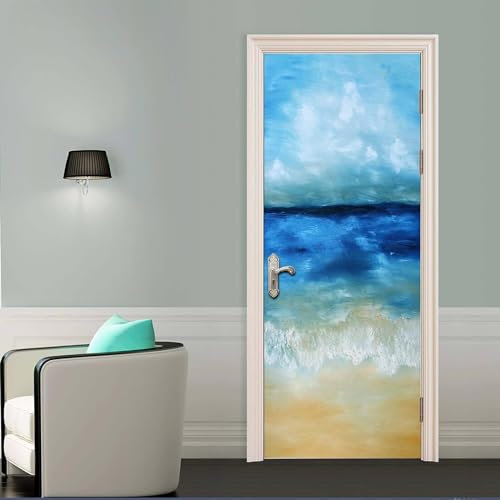 Türtapete Selbstklebend Ölgemälde Strandwellen 90 X 210 Cm Diy Türposter 3D Pvc Wasserdicht Türaufkleber -Türfolie Türsticker Wandbild Innentür Fototapete Abnehmbar Tür Kunst Dekoration - Fotos Von