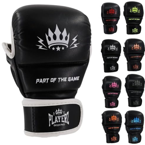 Playerz Element Kids MMA Sparring Gloves, Grappling Gloves, Side Thumb Protection, Double Wrap Closure, 1 High Tech Padded Knuckle for Young Martial Artists