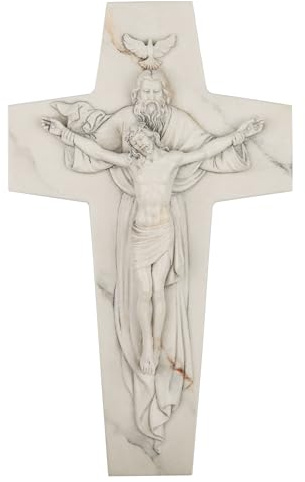 ShineOnAngel Holy Trinity Wall Cross, 10inch Holy Cross White Marble Look Christian Cross Wall Decor, Religious Crucifix Modern Home Wall Decoration, Hand Painted Father Son Holy Spirit Religious Wall Crucifix and Spiritual Gifts
