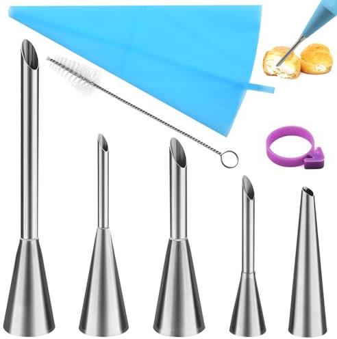 5 Pezzi Bocchetta per Farcire Beccucci per Pasticceria con Tasca da Pasticceria e Spazzole per la Pulizia Set Pasticceria Adatto per il Ripieno Puff Donuts