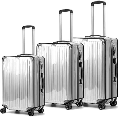 3 Stück Kofferhülle Kofferschutzhülle Transparente PVC Koffer Schutzhülle Wasserdicht Staubdicht Kratzschutz Wiederverwendbar Luggage Cover für Reisen(20+24+28 Zoll)