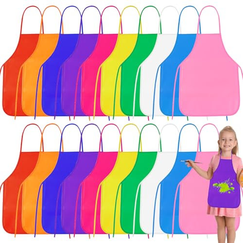 PLULON 20 Pcs Kids Apron Painting Aprons, Kids Aprons for Painting Art Apron Smocks Bulk for Art Activity Craft Home Kitchen Classroom Party Supplies