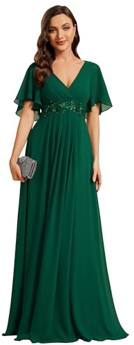 Ever-Pretty Robe de T Moin de Mariage Longue Appliqu Col V Manches Courtes Chic EE01960